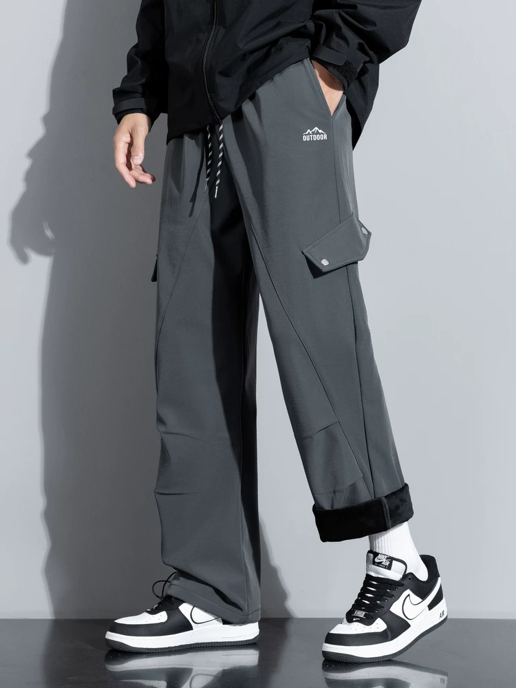 Quần công sở ống đứng đơn giản mùa thu đông của Jeanswest dành cho nam, quần thể thao ống rộng có lót lông cừu rộng rãi.