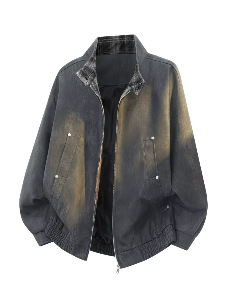 Áo khoác da PU cổ đứng phối màu phong cách Mỹ của Jeanswest dành cho nam, mùa xuân thu, thương hiệu thời thượng cao cấp, áo khoác ngoài dáng rộng thoải mái và sành điệu.