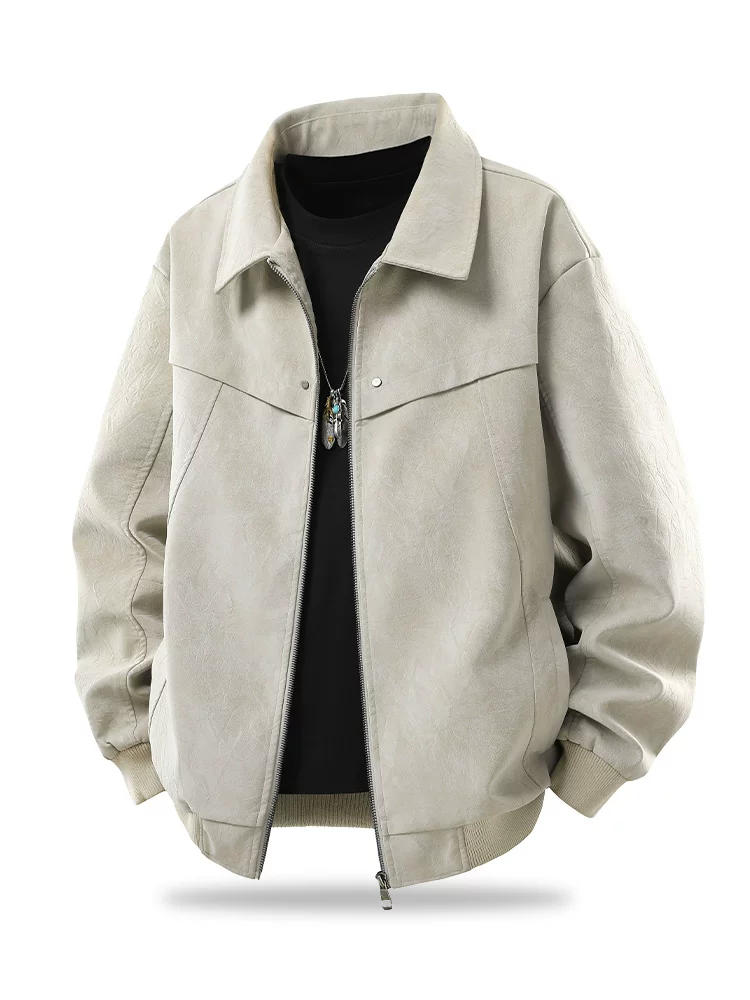 Áo khoác da đen kiểu Mỹ có ve áo dành cho nam của Jeanswest, mẫu mới xuân thu 2026, áo khoác ngoài cá tính và thời trang.