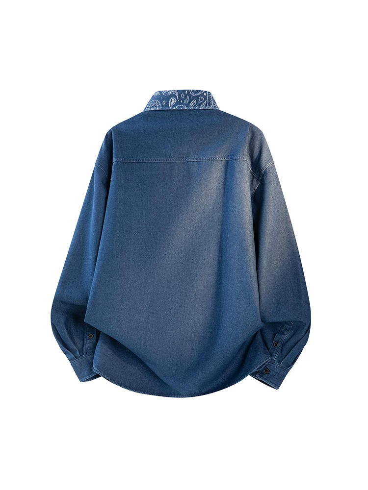 Áo sơ mi denim in họa tiết phong cách Mỹ của Jeanswest dành cho nam, mùa xuân thu, áo khoác dáng rộng cao cấp.