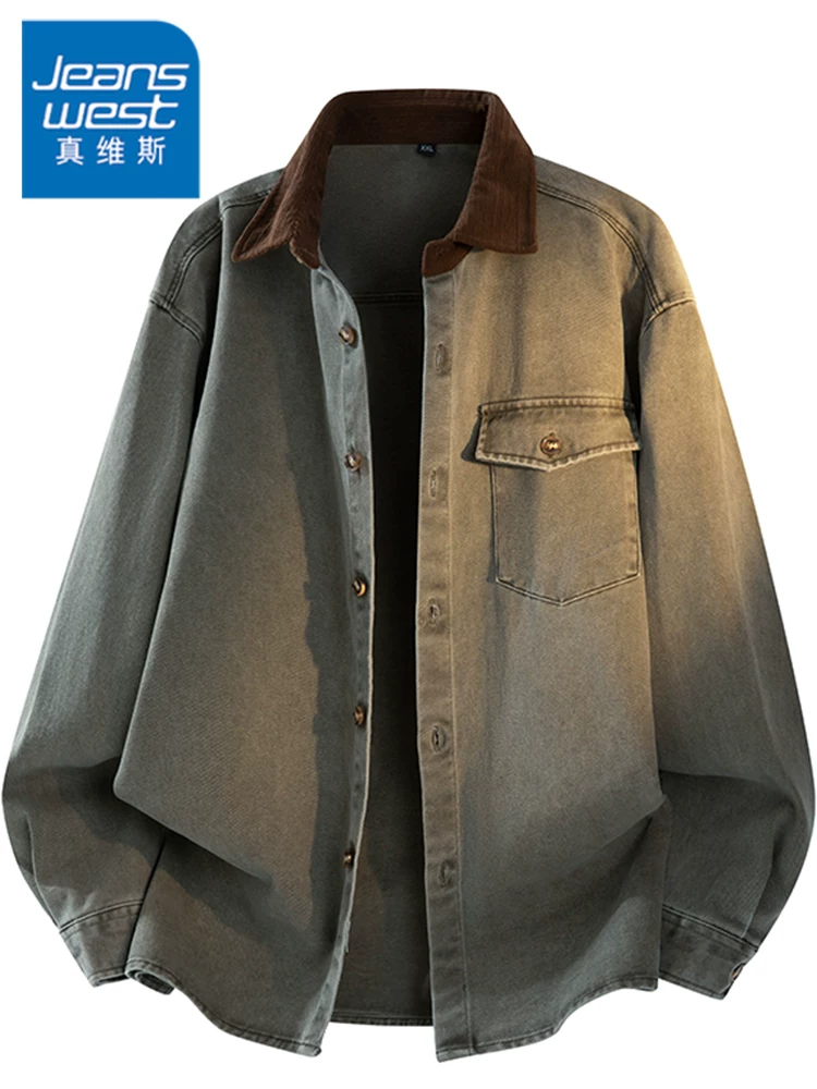 Jeanswest 100% cotton nguyên chất Áo sơ mi cổ điển Mỹ phối màu cổ điển dành cho nam mùa xuân thu áo khoác công sở dáng rộng thông thường