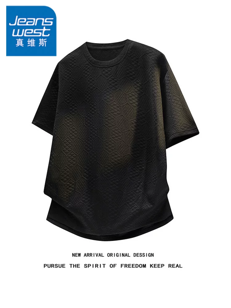 Áo thun cổ tròn kiểu Mỹ chất liệu jacquard của Jeanswest dành cho nam, thương hiệu thời trang cao cấp mùa hè, tay ngắn thoáng mát và hợp thời trang.