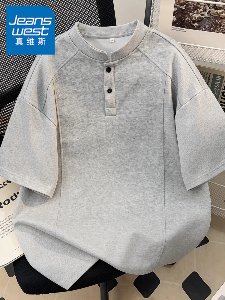 Áo thun cao cấp dáng rộng phong cách Mỹ của thương hiệu Jeanswest dành cho nam, áo thun ngắn tay màu trơn đa năng, thoáng khí, thân thiện với làn da.