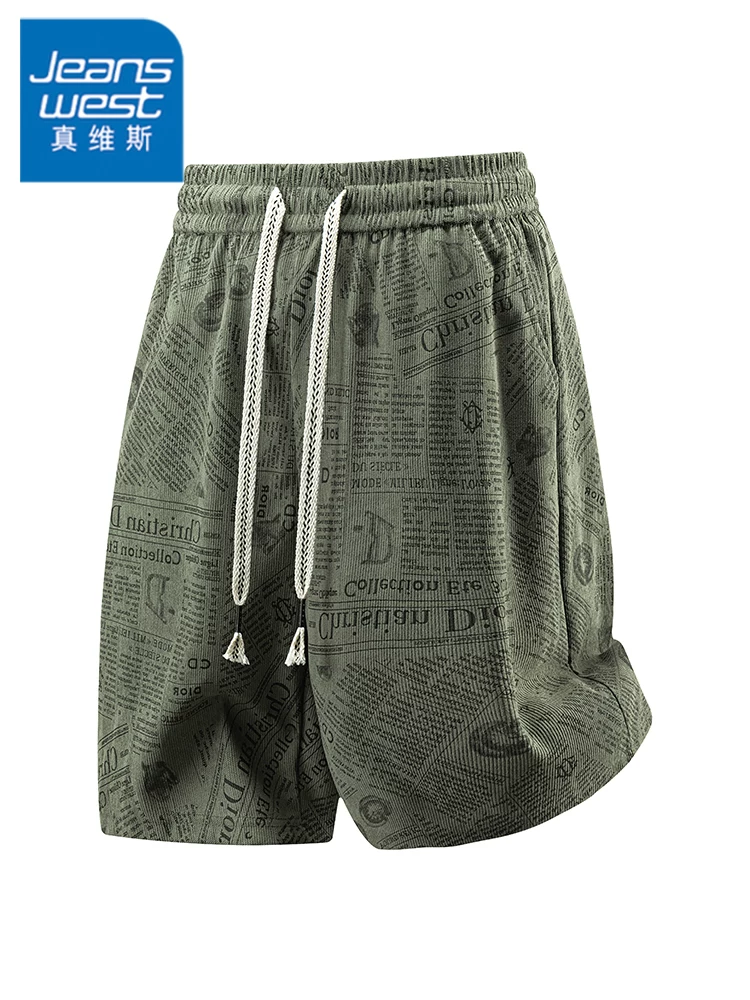 Quần short thể thao dây rút mỏng màu xanh quân đội của Jeanswest dành cho nam, mang lại cảm giác cao cấp mùa hè, quần short thân thiện với làn da và thoáng khí.