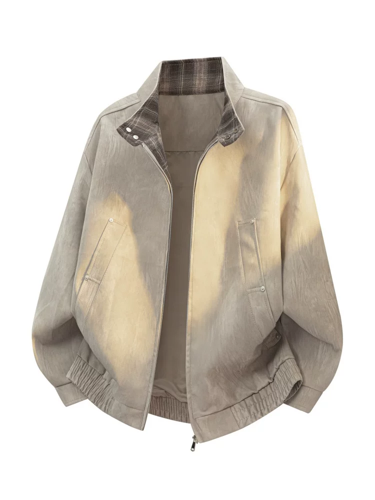 Áo khoác da PU cổ đứng phối màu phong cách Mỹ của Jeanswest dành cho nam, mùa xuân thu, thương hiệu thời thượng cao cấp, áo khoác ngoài dáng rộng thoải mái và sành điệu.