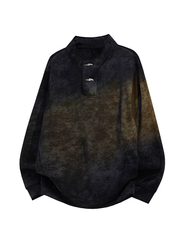 Áo nỉ nhuộm màu kiểu Trung Quốc mới của Jeanswest dành cho nam, áo sơ mi cơ bản hợp thời trang mùa xuân thu, áo chui đầu cổ đứng thông thường.