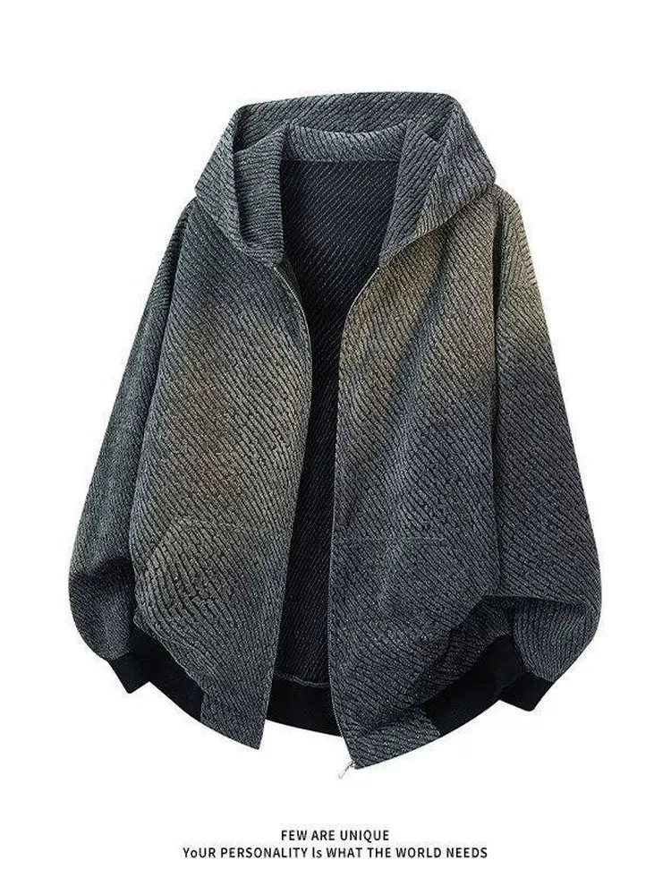 Áo khoác dệt kim sọc kiểu Chanel có mũ trùm đầu của Jeanswest dành cho nam, áo khoác ngoài mùa thu rộng rãi và đa năng.