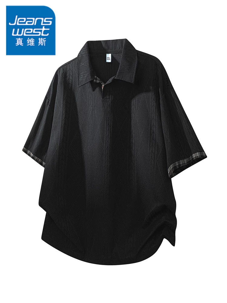 Áo polo nam Jeanswest kiểu Mỹ phối màu jacquard, thương hiệu thời trang mùa hè, chất liệu cao cấp, dáng rộng, tay ngắn thoáng khí.