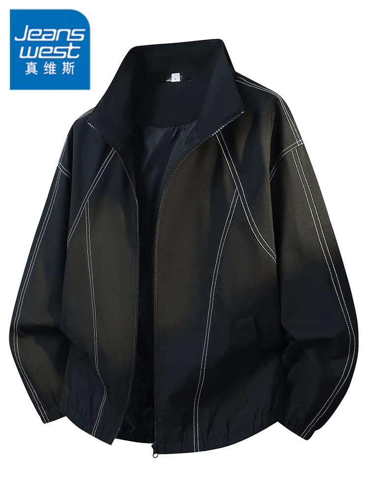 Áo khoác nam cổ đứng phong cách Mỹ của Jeanswest, mẫu mới xuân thu 2026, dáng rộng, đa năng, cảm giác cao cấp.