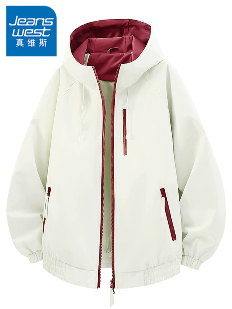 Áo khoác có mũ trùm đầu màu sắc phối hợp phong cách Mỹ của Jeanswest dành cho nam, mùa xuân và mùa thu, áo khoác thời trang cao cấp, rộng rãi, hợp thời trang, thương hiệu thời trang.