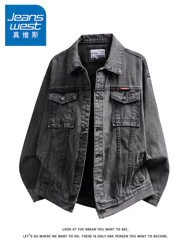 Áo khoác denim cổ điển kiểu Mỹ của Jeanswest dành cho nam, mùa xuân và mùa thu, áo khoác ngoài thông thường rộng rãi, cao cấp, đa năng.