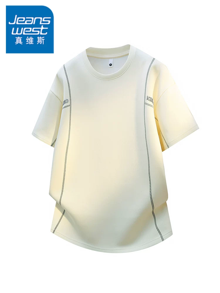 Áo thun cổ tròn phối màu tương phản phong cách Mỹ của Jeanswest dành cho nam, áo thun ngắn tay dáng rộng thời thượng cao cấp mùa hè.