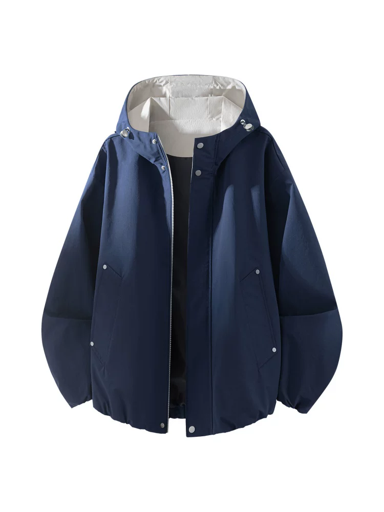 Áo khoác đen có mũ trùm đầu dáng rộng cao cấp của Jeanswest dành cho nam, áo khoác chống gió thông thường hợp thời trang theo phong cách Mỹ mùa xuân thu.