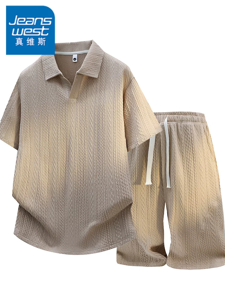 Bộ đồ nam Jeanswest phong cách Mỹ thời thượng, áo sơ mi ngắn tay phối quần, thiết kế cao cấp, rộng rãi, thoáng khí, hai mảnh, mùa hè.
