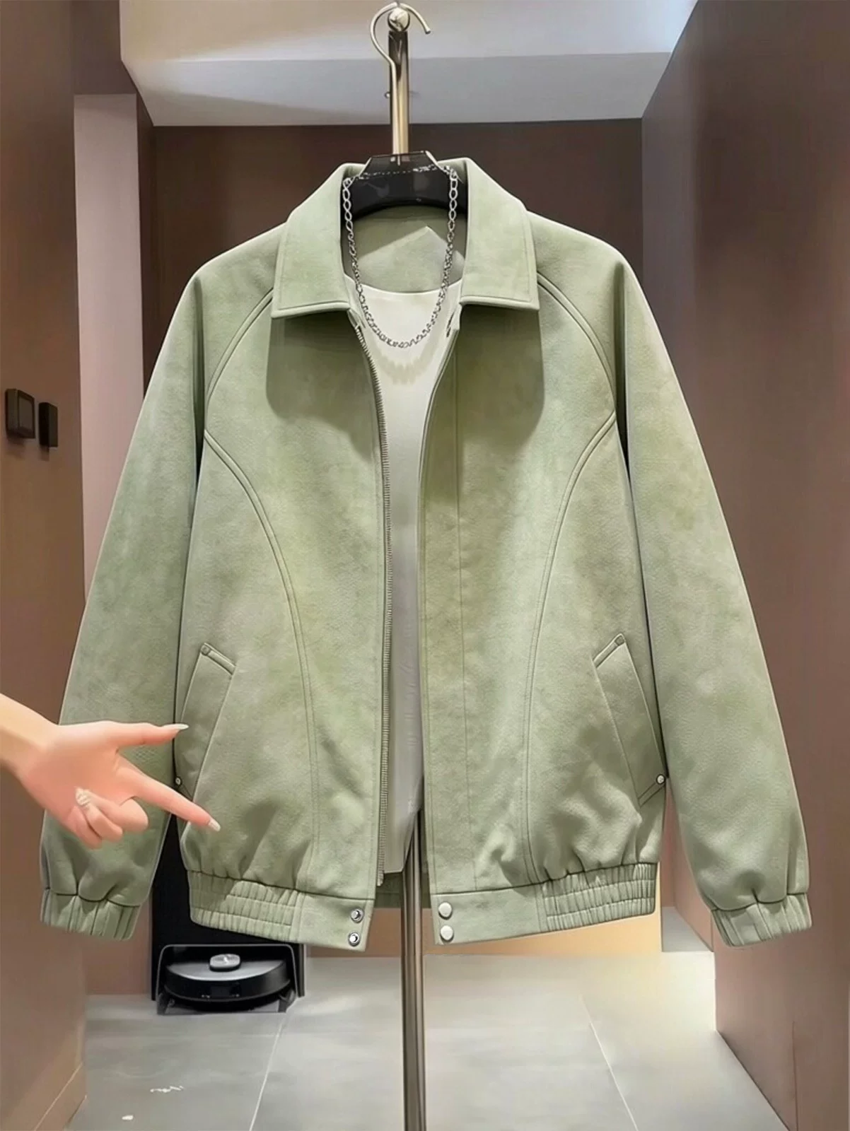 Áo khoác da lộn màu đen phong cách Mỹ của Jeanswest dành cho nam, áo khoác cao cấp đa năng, hợp thời trang mùa xuân thu.
