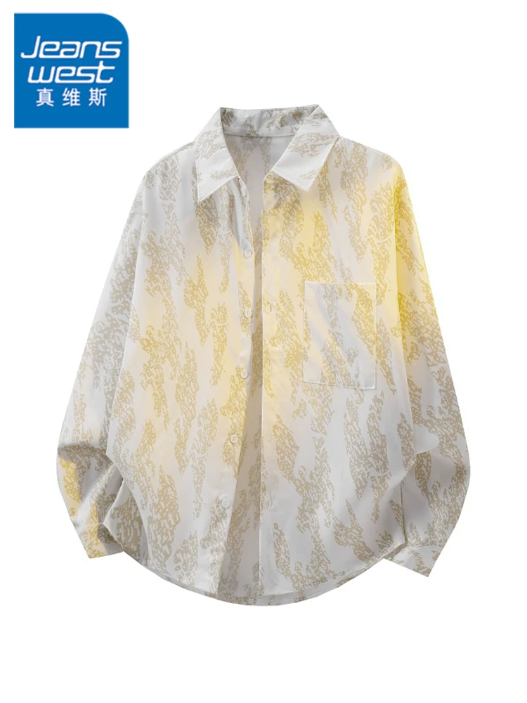 Áo sơ mi nam Jeanswest kiểu Mỹ phối màu, dáng rộng thoải mái mùa xuân thu, phong cách thời thượng và cao cấp.