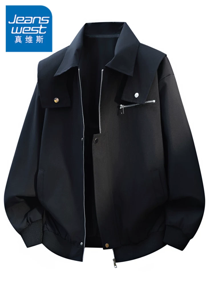 Áo khoác cổ điển kiểu Mỹ của Jeanswest dành cho nam, mùa xuân và mùa thu, áo khoác màu đen rộng rãi, hợp thời trang, cao cấp.
