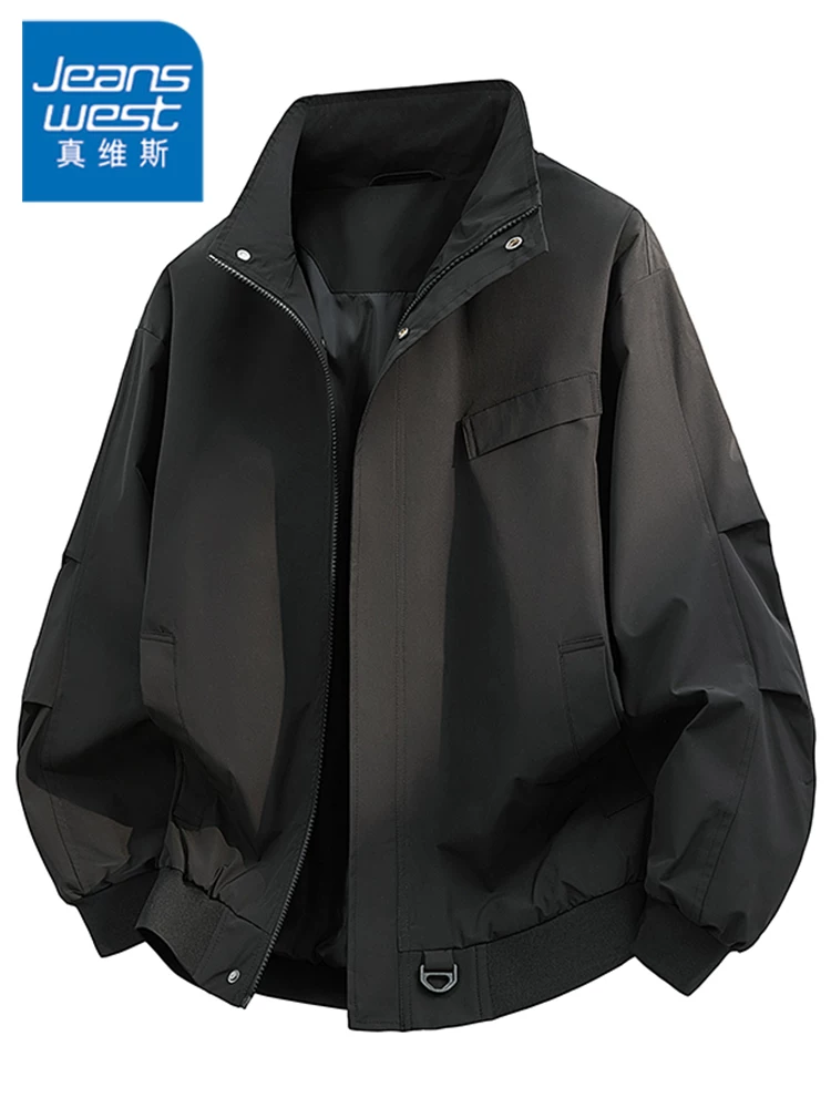 Áo khoác công sở cổ đứng cao cấp của Jeanswest dành cho nam, mùa xuân thu, áo khoác màu đen phong cách Mỹ thời trang, giản dị và hợp thời trang.