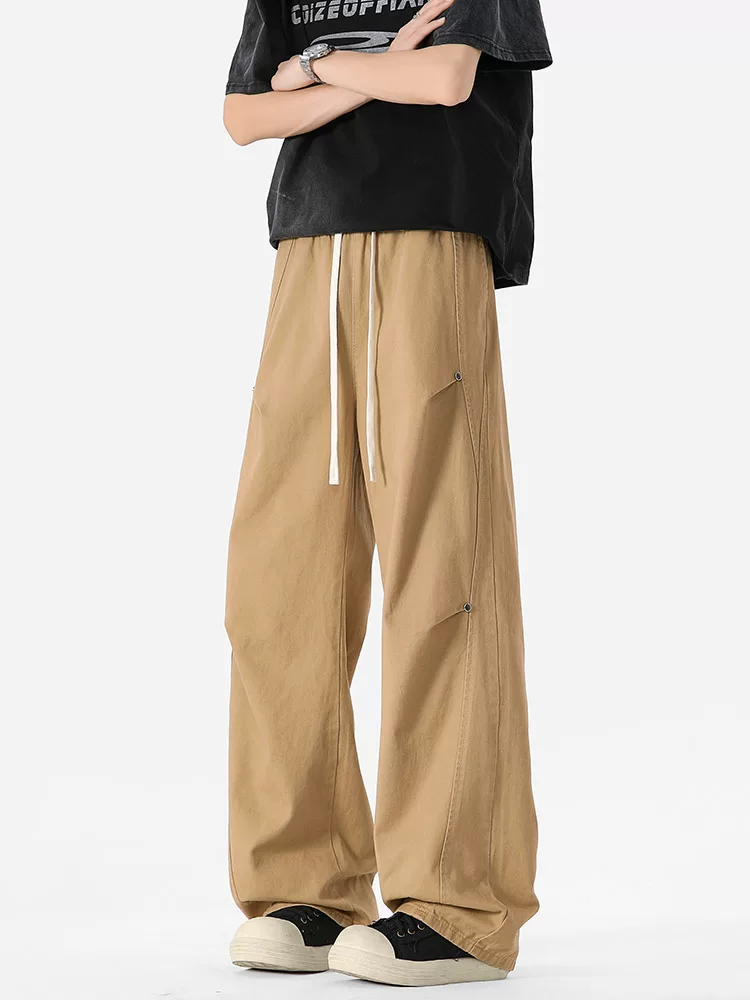 Quần dài ống đứng trang trí đinh tán bằng vải cotton nguyên chất của Jeanswest dành cho nam, quần ống rộng dáng suông đa năng mùa hè.