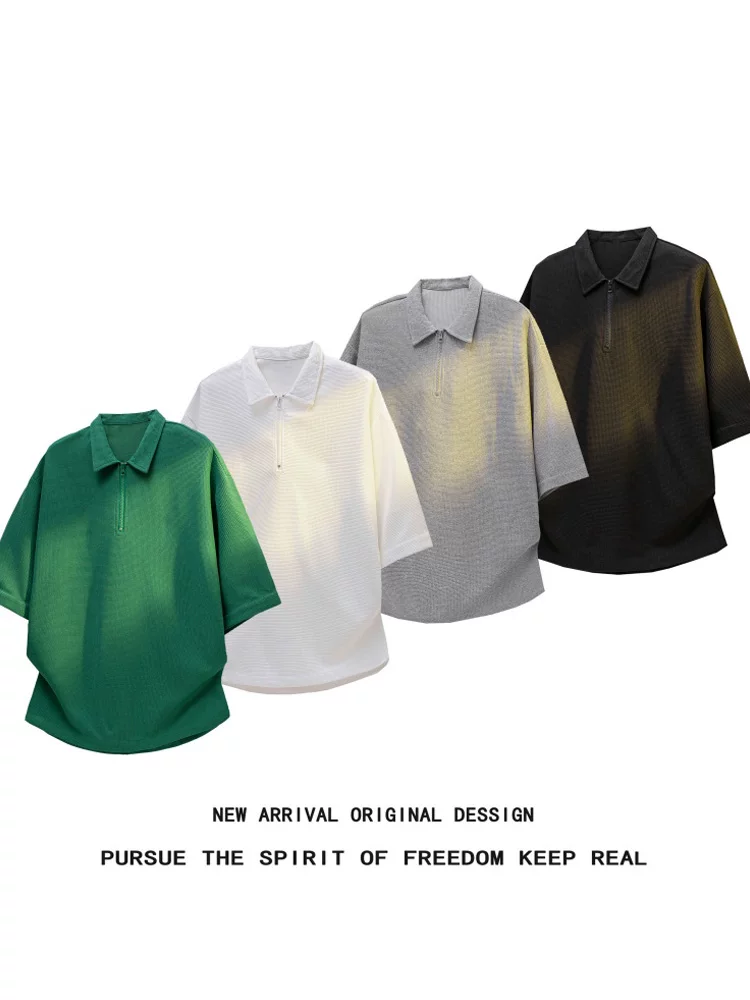 Áo polo nam Jeanswest kiểu Mỹ, màu trơn, nửa khóa kéo, chất liệu cao cấp, dáng rộng, thoáng khí, tay ngắn, mùa hè.