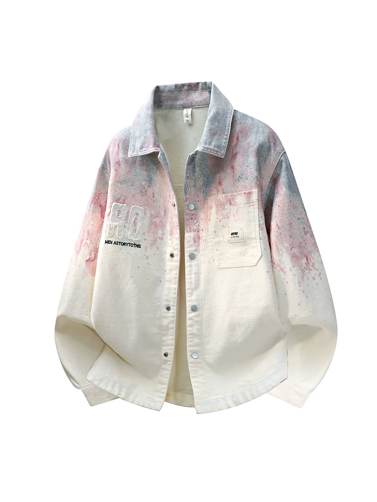 Áo khoác denim có cổ màu gradient phong cách Mỹ của Jeanswest dành cho nam, mùa xuân thu, cao cấp, sành điệu, áo khoác ngoài thông thường mới.