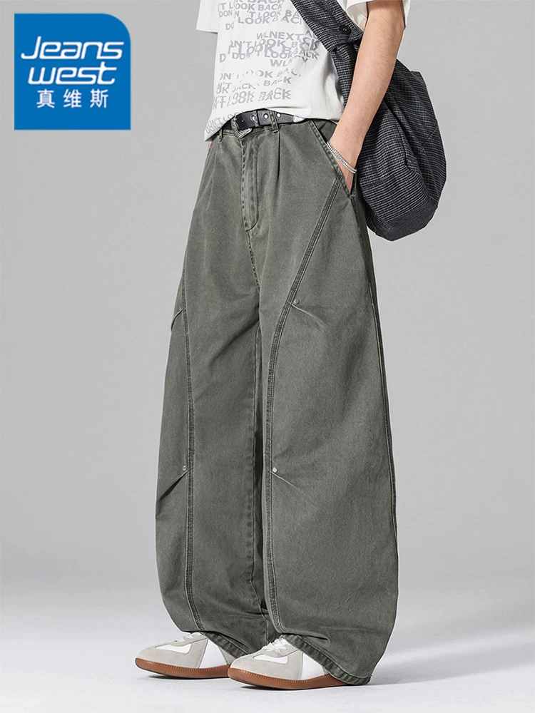 Quần dài ống rộng chất liệu cotton 100% của Jeanswest dành cho nam, kiểu dáng công sở, phong cách Mỹ, mùa hè, chất liệu cotton đã qua xử lý.