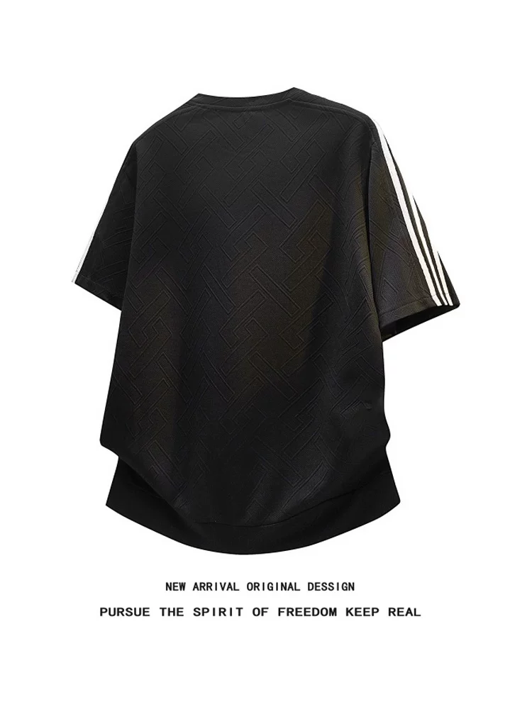 Áo thun cổ tròn ba sọc phong cách Mỹ của Jeanswest dành cho nam, tay áo năm phần tư thoáng khí, thương hiệu thời trang cao cấp mùa hè.
