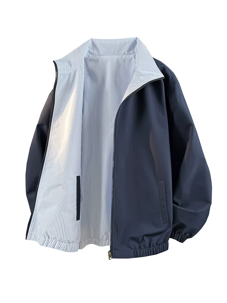 Áo khoác thương hiệu thời trang cổ đứng màu trơn có thể đảo ngược của Jeanswest dành cho nam, áo khoác đa năng chống gió, dáng rộng cho mùa xuân và mùa thu.