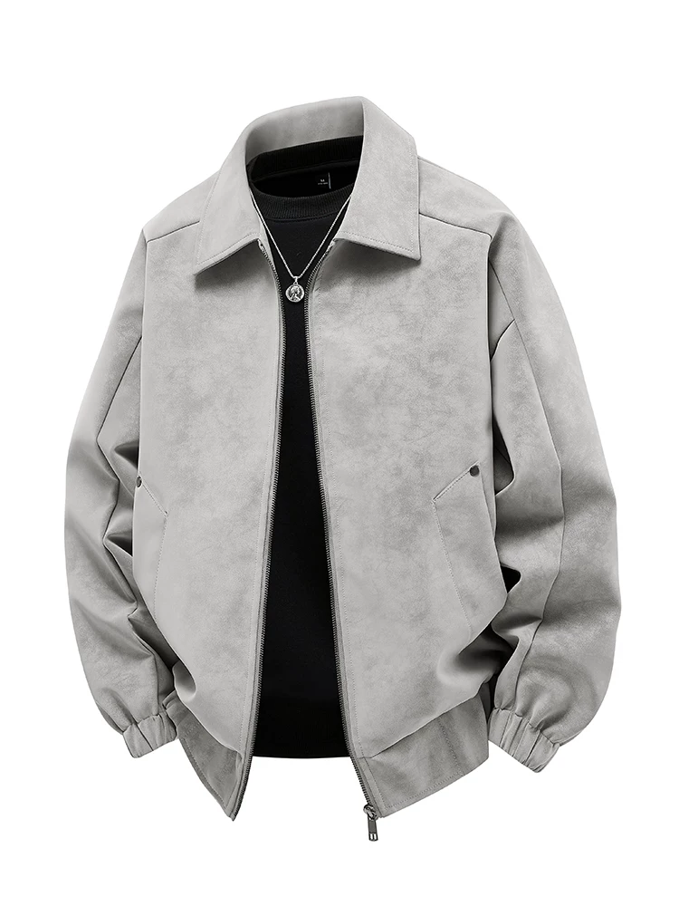 Áo khoác da cổ điển có ve áo kiểu thường ngày của Jeanswest dành cho nam giới, áo khoác ngoài đa năng cao cấp hợp thời trang mùa xuân và mùa thu.