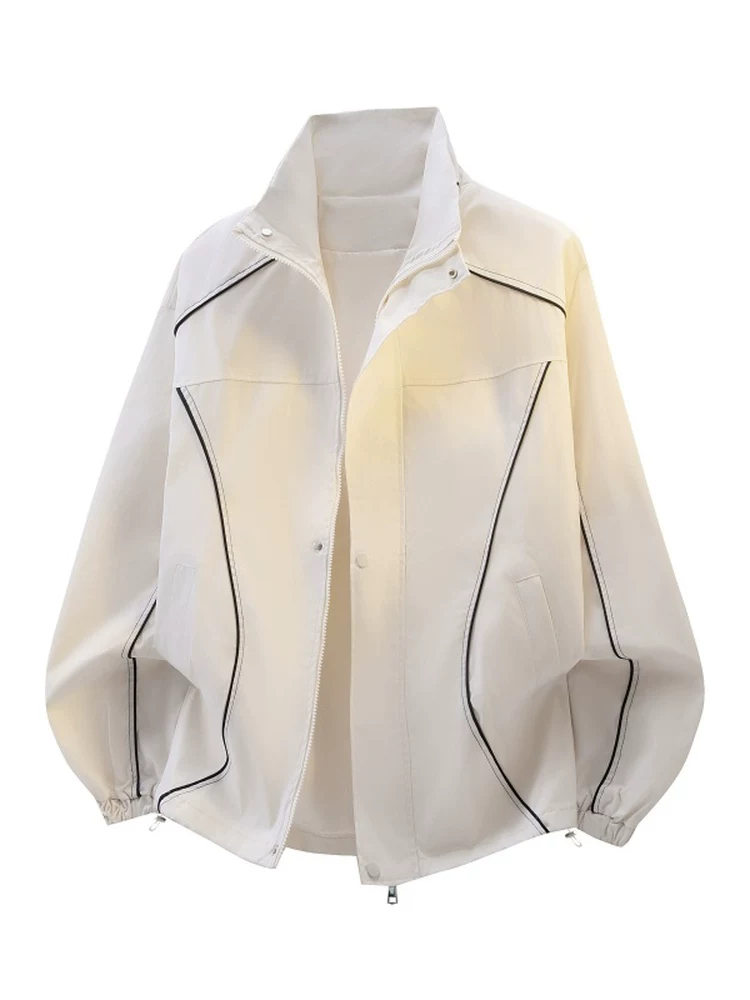 Áo khoác chắp vá cổ đứng thời thượng cao cấp của thương hiệu Jeanswest dành cho nam, áo khoác thường ngày chống gió dáng rộng phong cách Mỹ mùa xuân thu.