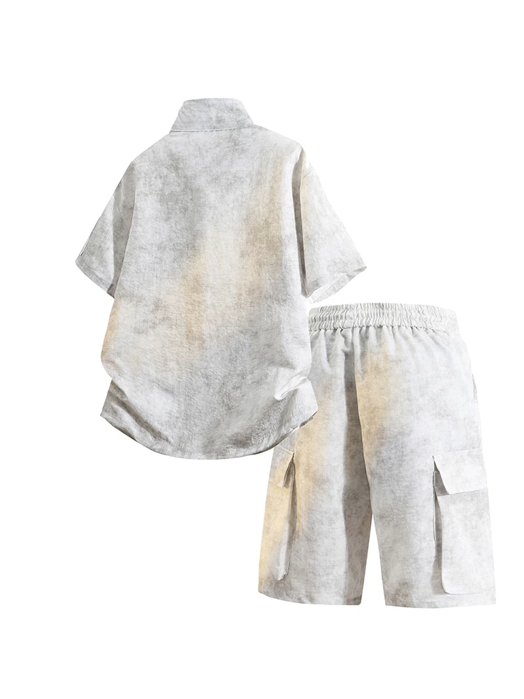 Bộ áo thun nam cổ đứng, nửa khóa kéo, họa tiết tie-dye phong cách Mỹ của Jeanswest, bộ hai món cao cấp, rộng rãi, thoải mái mùa hè.