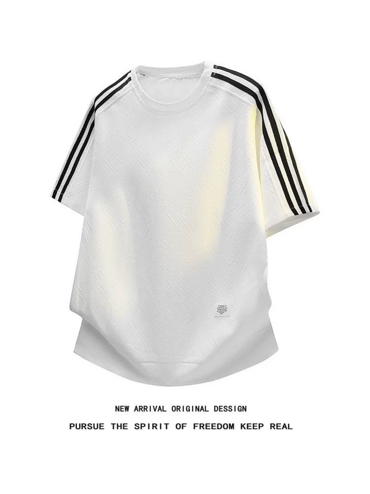 Áo thun cổ tròn ba sọc phong cách Mỹ của Jeanswest dành cho nam, tay áo năm phần tư thoáng khí, thương hiệu thời trang cao cấp mùa hè.
