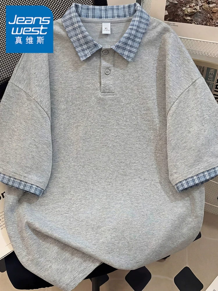 Áo thun kẻ sọc phối màu phong cách Mỹ của Jeanswest dành cho nam, áo sơ mi POLO cao cấp, rộng rãi, thoáng khí, hợp thời trang mùa hè.