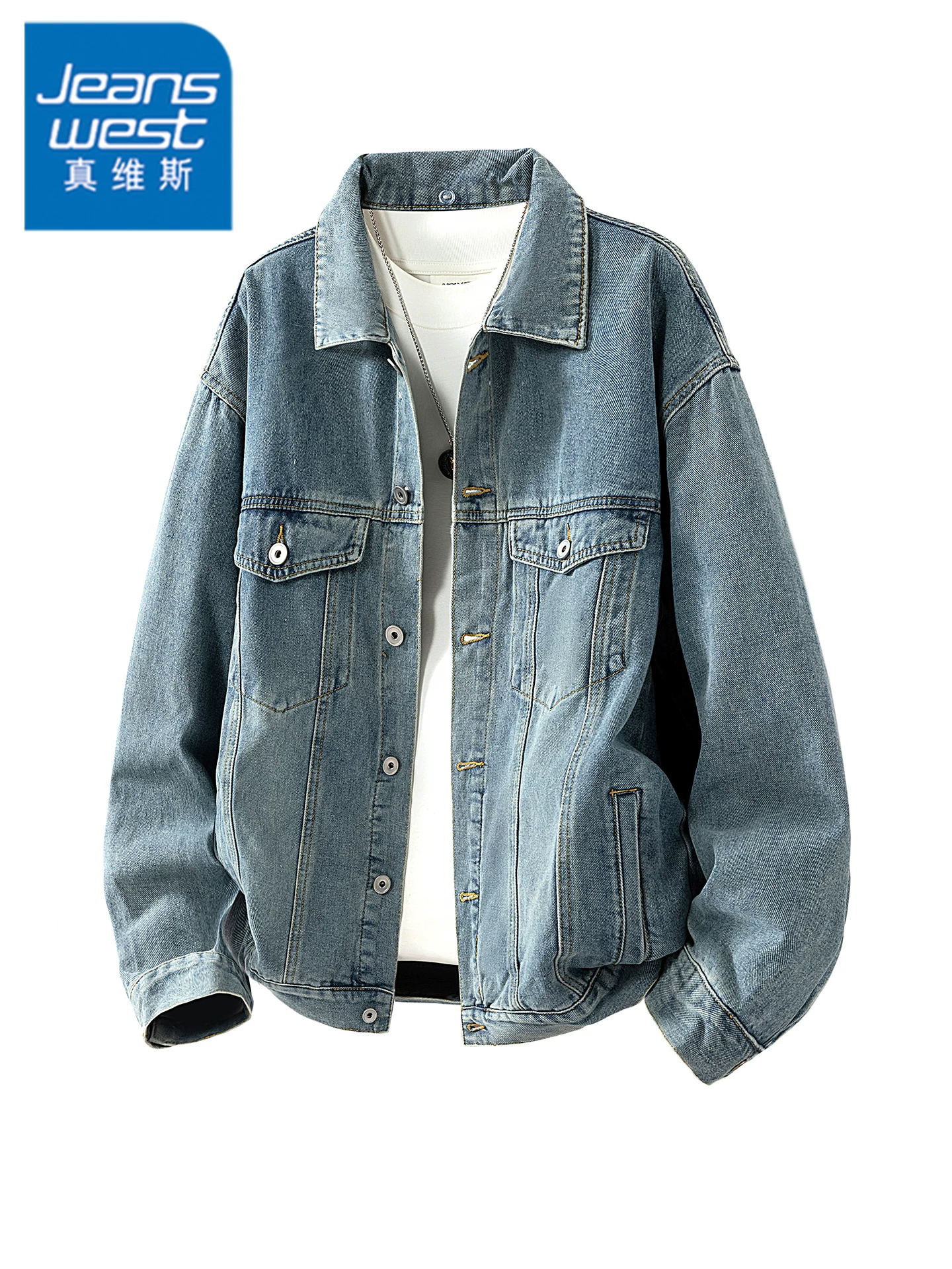 Áo khoác denim thương hiệu thời trang phong cách Mỹ của Jeanswest dành cho nam, mùa xuân thu, áo khoác thường ngày cao cấp với vẻ ngoài cá tính và sành điệu.