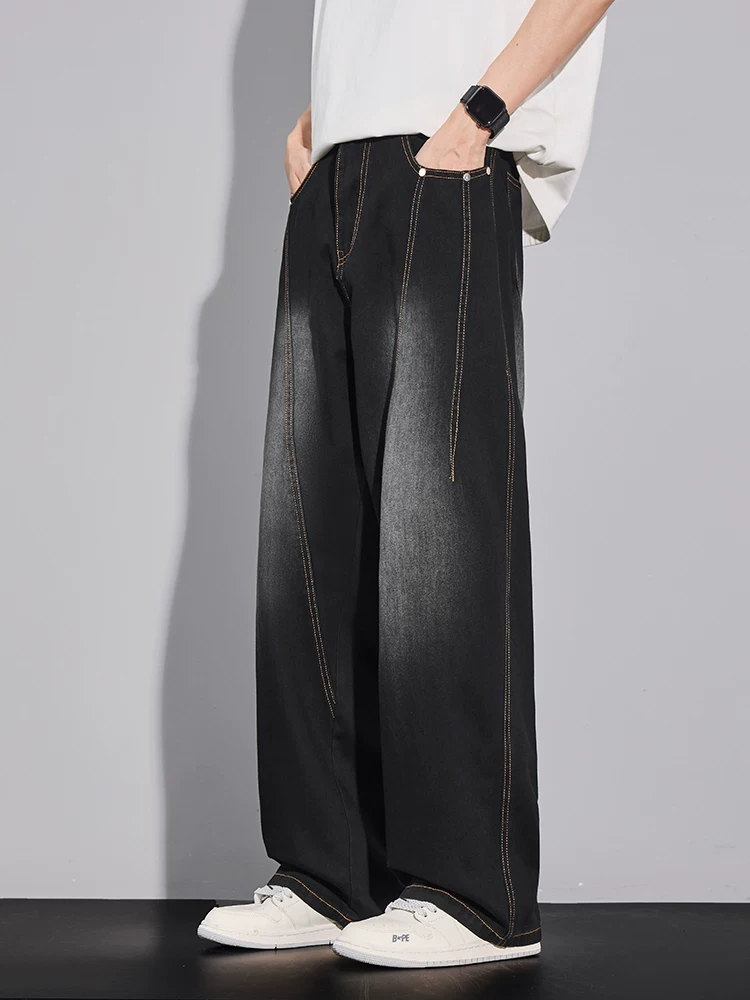 Quần jeans ống rộng kiểu Mỹ chất liệu Lyocell dành cho nam, quần dài cao cấp thời trang mùa xuân thu.