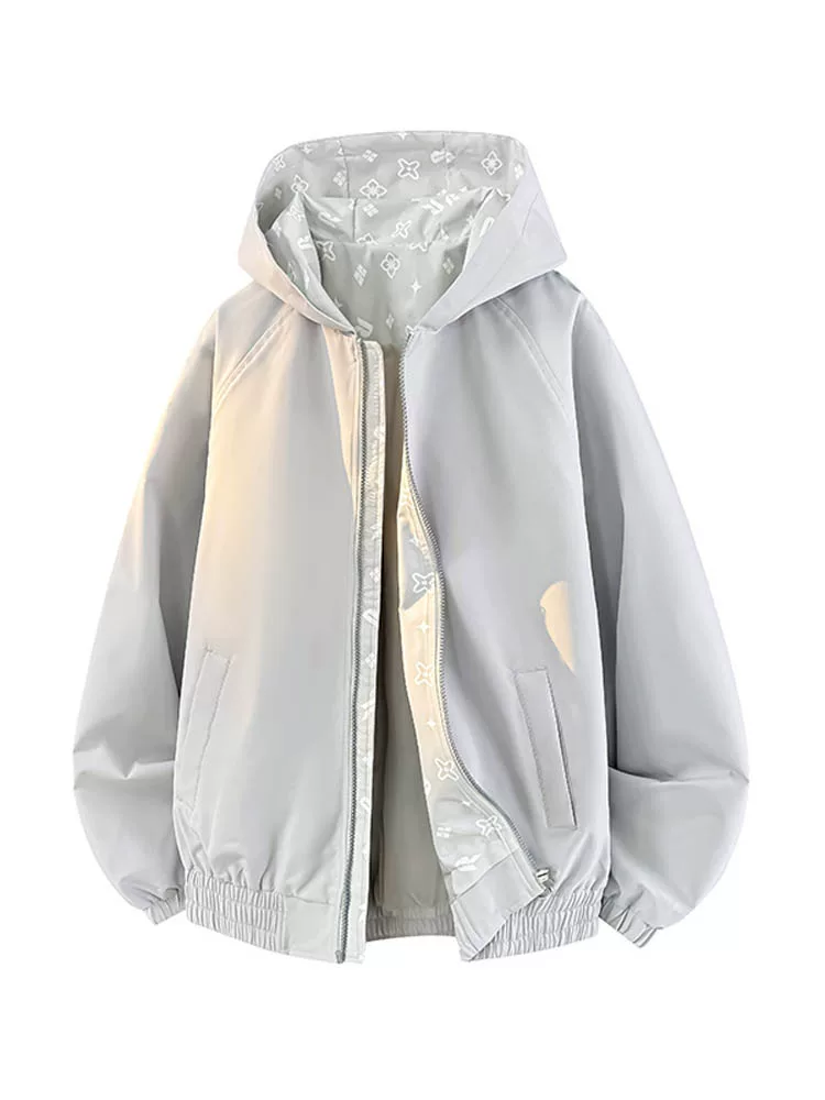 Áo khoác có mũ trùm đầu kiểu Mỹ của Jeanswest dành cho nam, mùa xuân thu, cao cấp, dáng rộng, đa năng, áo khoác màu đen giản dị, cá tính.