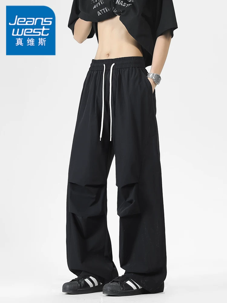 Quần dài ống rộng có dây rút kiểu Mỹ của Jeanswest dành cho nam, mùa xuân thu, thương hiệu thời thượng cao cấp, quần dài cá tính và sành điệu.
