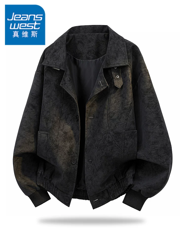 Áo khoác da PU kiểu Mỹ giản dị của Jeanswest dành cho nam, mùa xuân và mùa thu, áo khoác ngoài rộng rãi, thương hiệu thời trang cao cấp.