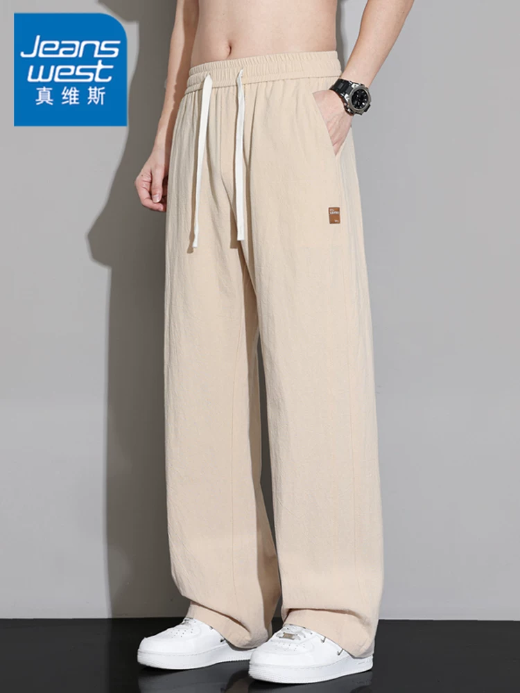 Quần dài nam Jeanswest chất liệu lụa băng mỏng, dáng suông, phong cách casual, xu hướng mùa hè, thương hiệu cao cấp, quần ống rộng thời trang.