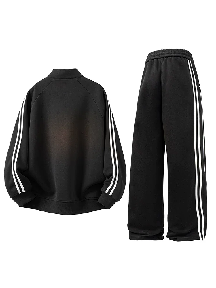 Bộ áo sweatshirt kẻ sọc phong cách Mỹ cổ điển của Jeanswest dành cho nam, bộ hai món mặc thường ngày mùa xuân thu.