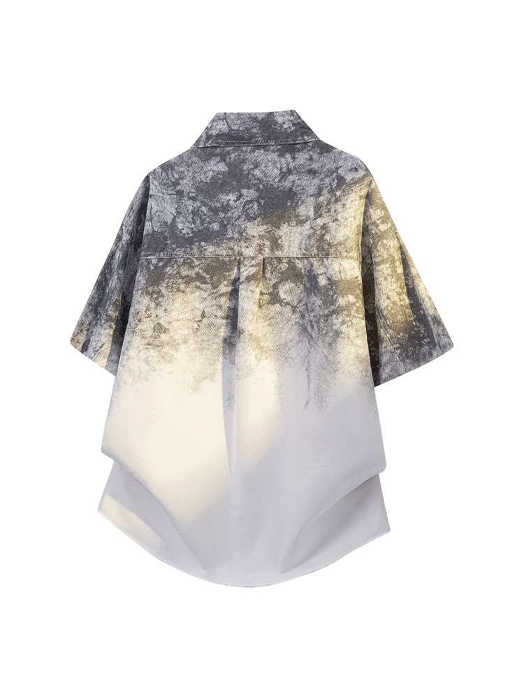 Áo sơ mi ngắn tay cổ bẻ nhuộm màu gradient phong cách Mỹ của Jeanswest dành cho nam, áo mùa hè cao cấp dáng rộng thoải mái.