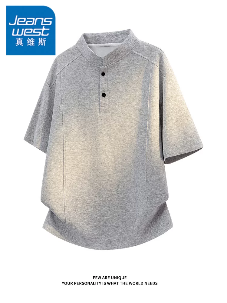 Áo thun cổ Henley kiểu Mỹ của Jeanswest dành cho nam, áo thun ngắn tay dáng rộng, thương hiệu thời trang cao cấp mùa hè.