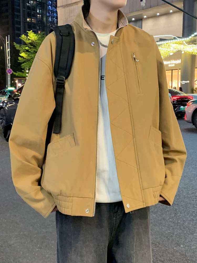 Áo khoác cổ đứng 100% cotton nguyên chất của Jeanswest dành cho nam giới, mùa xuân thu, thương hiệu thời thượng của Mỹ, áo khoác kiểu dáng công sở rộng rãi cao cấp.