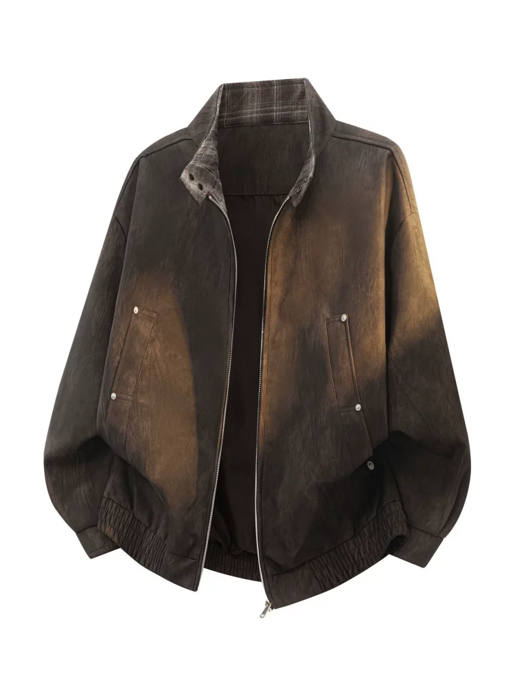 Áo khoác da PU cổ đứng phối màu phong cách Mỹ của Jeanswest dành cho nam, mùa xuân thu, thương hiệu thời thượng cao cấp, áo khoác ngoài dáng rộng thoải mái và sành điệu.