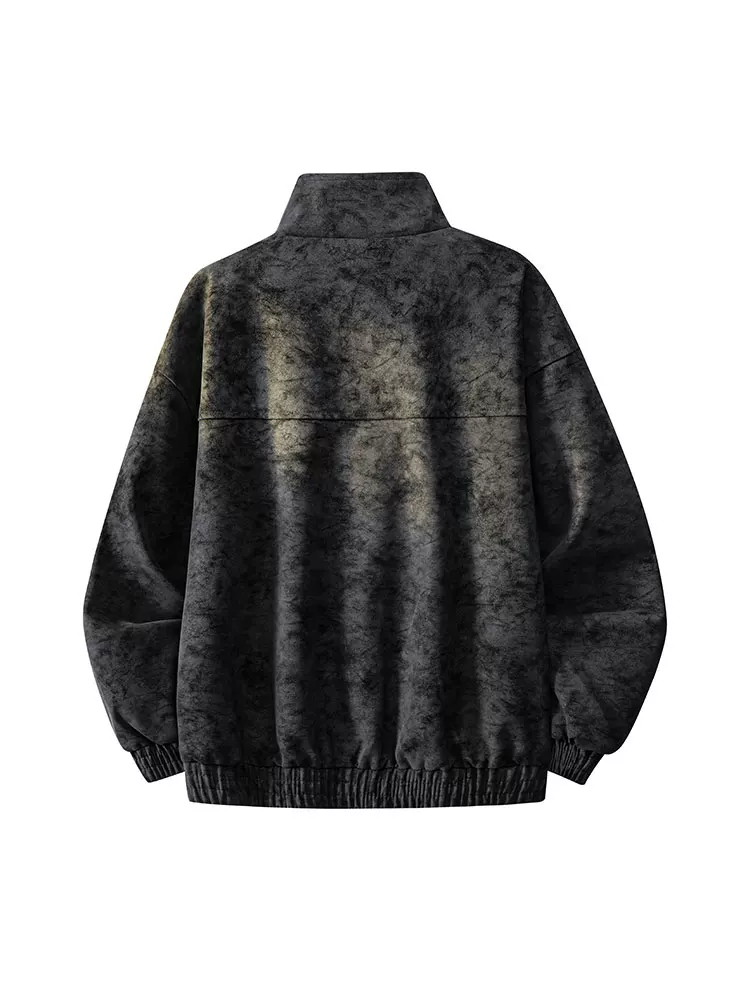 Áo khoác da cổ đứng kiểu Mỹ của Jeanswest dành cho nam, mùa xuân thu, dáng rộng, cảm giác cao cấp, áo khoác da thường ngày đa năng.