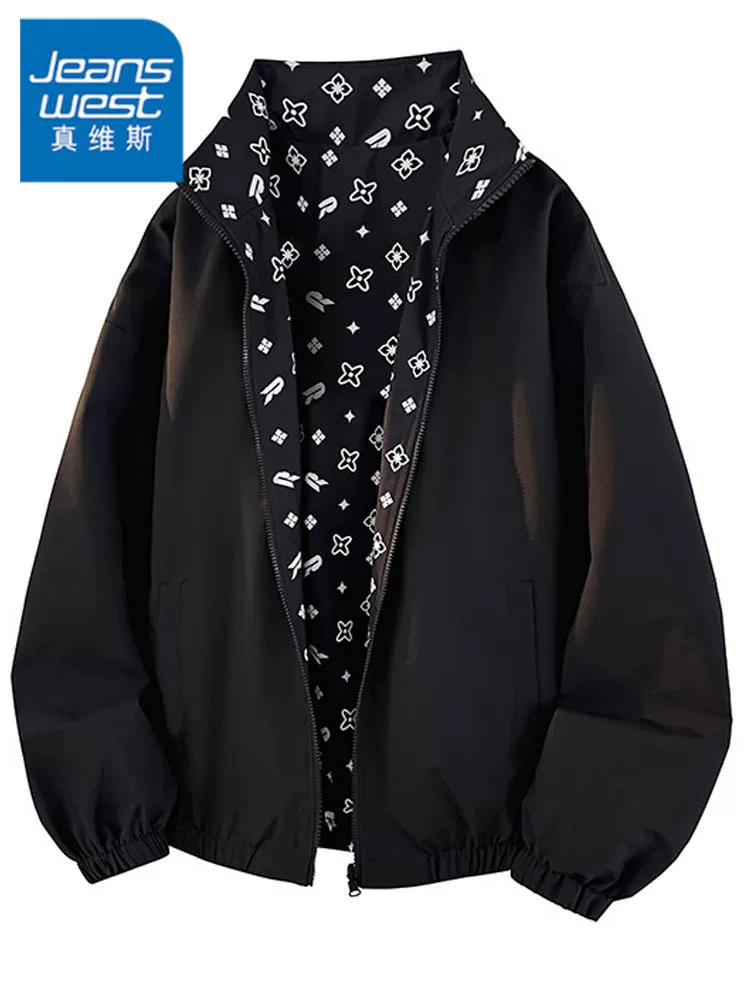 Áo khoác cổ đứng cao cấp có thể đảo ngược của Jeanswest dành cho nam, phong cách Mỹ mùa xuân thu, thương hiệu thời thượng, áo khoác ngoài đa năng, thoải mái, phong cách Mỹ.
