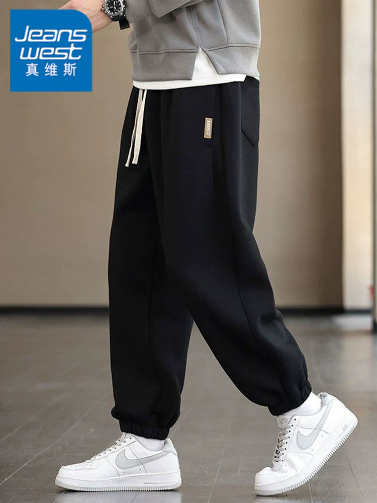 Quần jogger thể thao đa năng thiết kế nhãn màu trơn của Jeanswest, quần thể thao nam mới mùa xuân thu, quần thể thao thông thường