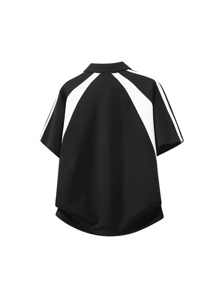 Áo polo nam Jeanswest kiểu Mỹ ba sọc phối màu, khóa kéo nửa thân, áo thun ngắn tay cao cấp thời trang mùa hè, thoáng khí.
