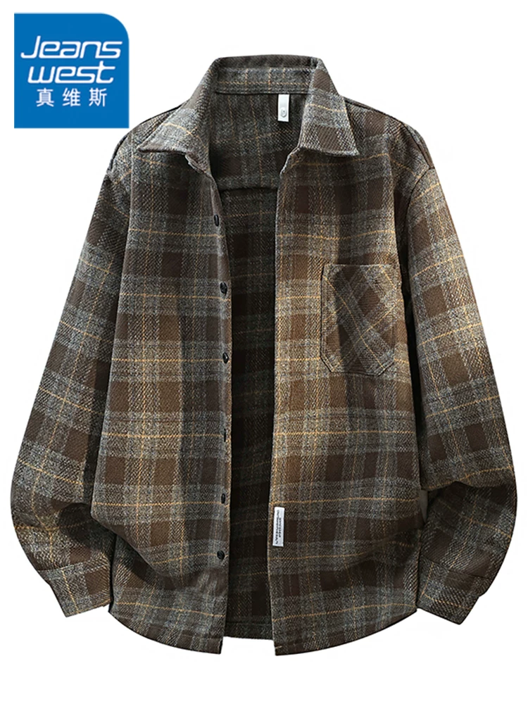 Áo sơ mi kẻ sọc cổ điển kiểu Mỹ của Jeanswest dành cho nam, mùa xuân thu, thương hiệu thời trang cao cấp, áo khoác dáng rộng thoải mái.