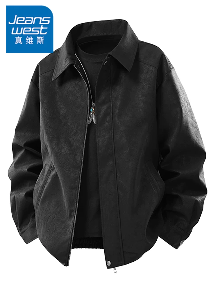 Áo khoác da PU cổ điển kiểu Mỹ của Jeanswest dành cho nam, mùa xuân và mùa thu, áo khoác thương hiệu thời trang cao cấp, rộng rãi, phong cách và hợp thời trang.